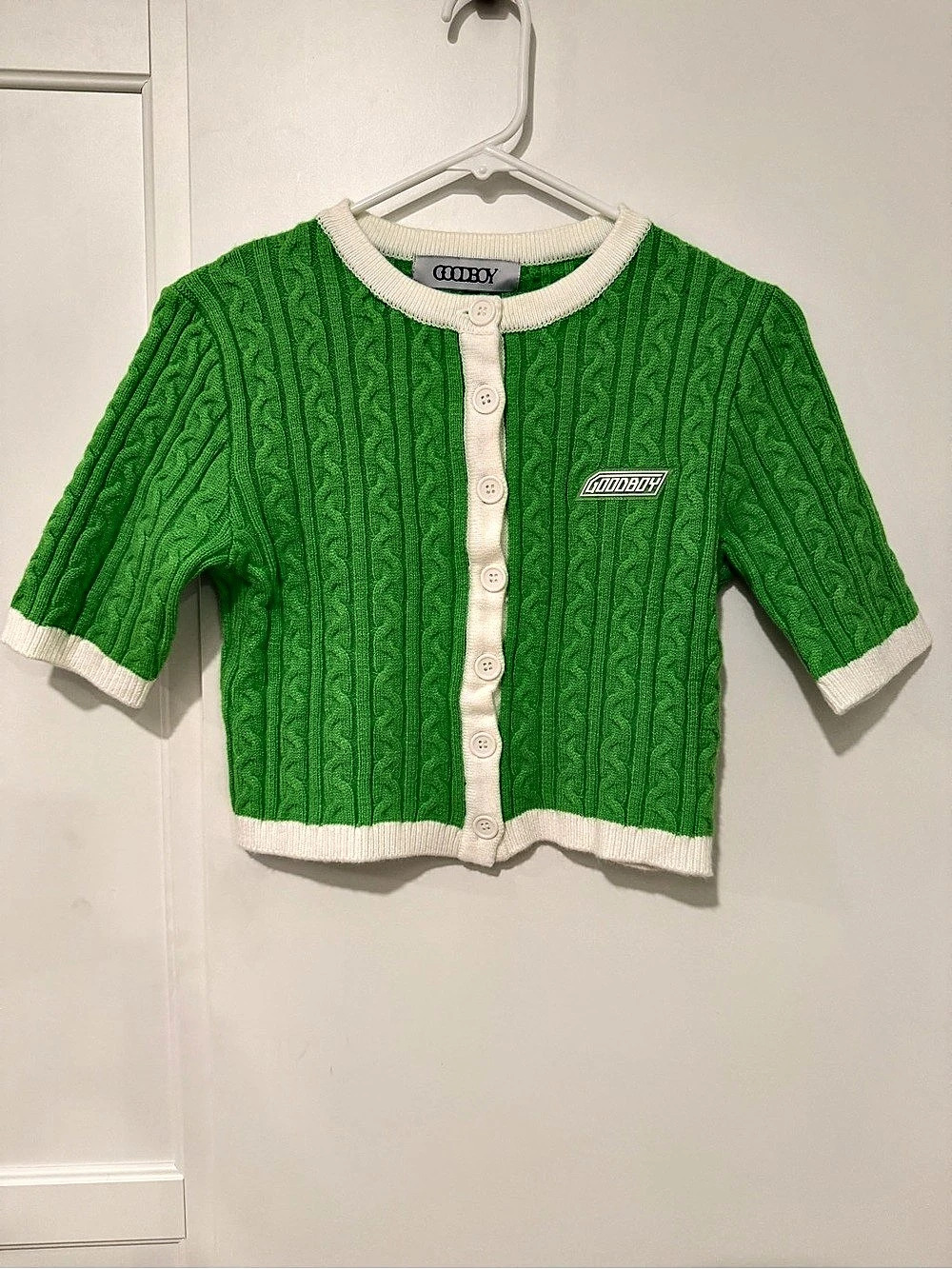 Goodboy Green & White Cable Knit Cardigan Size Medium